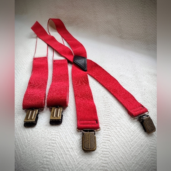 Filson Early 90's/Late 80's Vintage Red Logger Suspenders, Clip-on X-Back - Picture 2 of 12